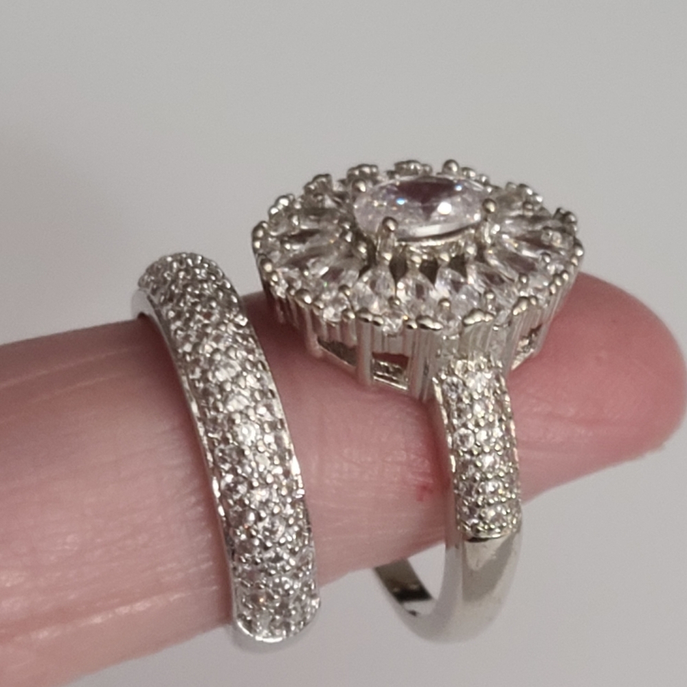 925 Stunning CZ Ring And Band Pave Wedding Engagement Sz 5 6 7 New SPARKLY - Picture 11 of 17